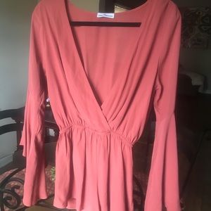 NWT Bell Sleeve Rose Romper